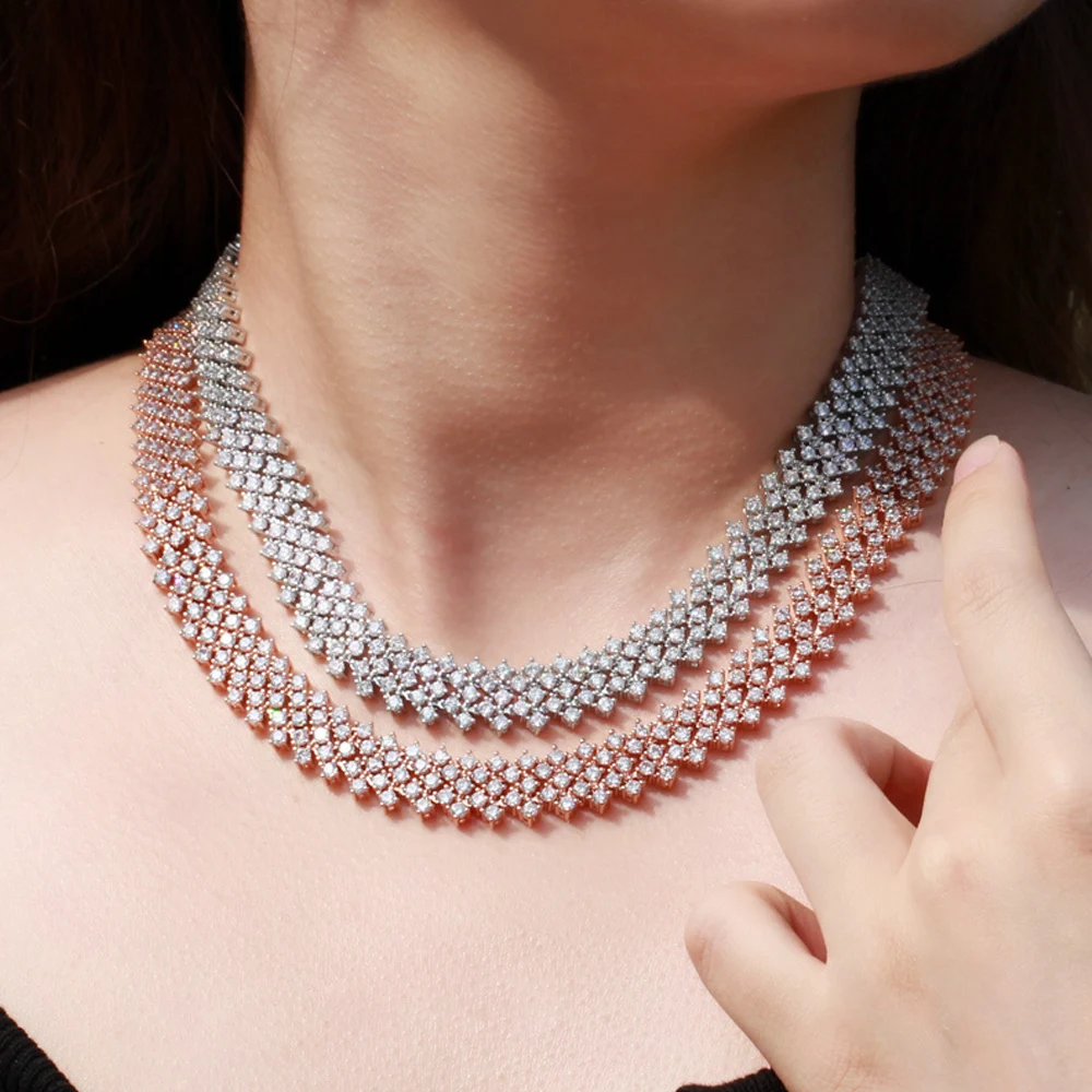 

CWWZircons 255 Pcs Round Cubic Zirconia Pave Rose Gold Color Round CZ Tennis Chain Necklace for Women Luxury Party Jewelry CP085