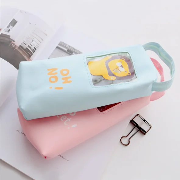 Корейский креативный пенал из ПУ мультяшная сумка для ручек прозрачная Милая