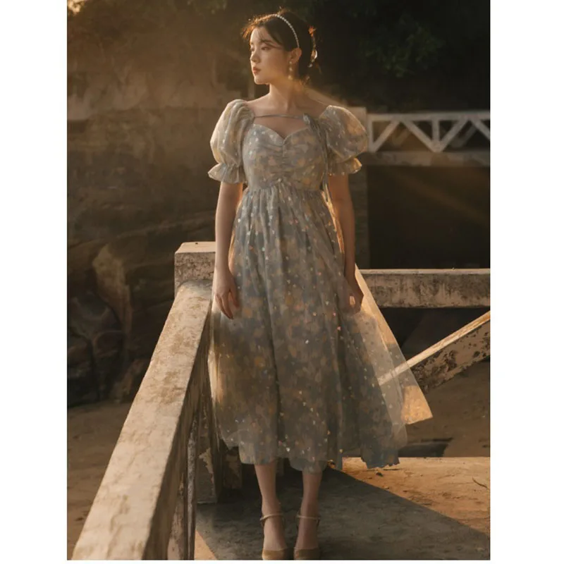 

2021 New Female Sequined Mesh Shiny Fairy Dress Women Elegant Bling Gauze Princess Puff Dresses Vestidos De Fiesta