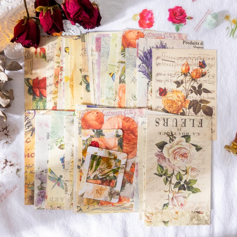 

40 Sheets Retro Plant Flowers Material paper Set Planner Scrapbooking accessories Diy Decorative Diary Album Stationery