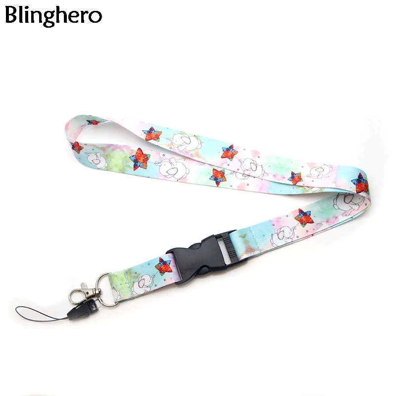 

10pcs/lot Blinghero Cartoon Elephant Lanyard for keys Camera Whistle ID Badge Holder Neck Straps With Keychain Hang Rope BH0602