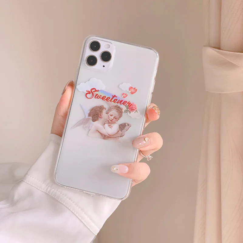 

2021 INS Popular Retro Kissing Angel Cover Case For iPhone 12 12min 12RroMax 11 11PROMAX 11PRO 7 8 7Plus 8Plus X XS XSMAX XR