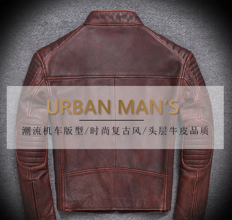 Tcyeek Genuine Leather Jacket for Men Fashion Cow Leather Coat Streetwear Men's Moto& Biker Coats Slim Casaco U-1806