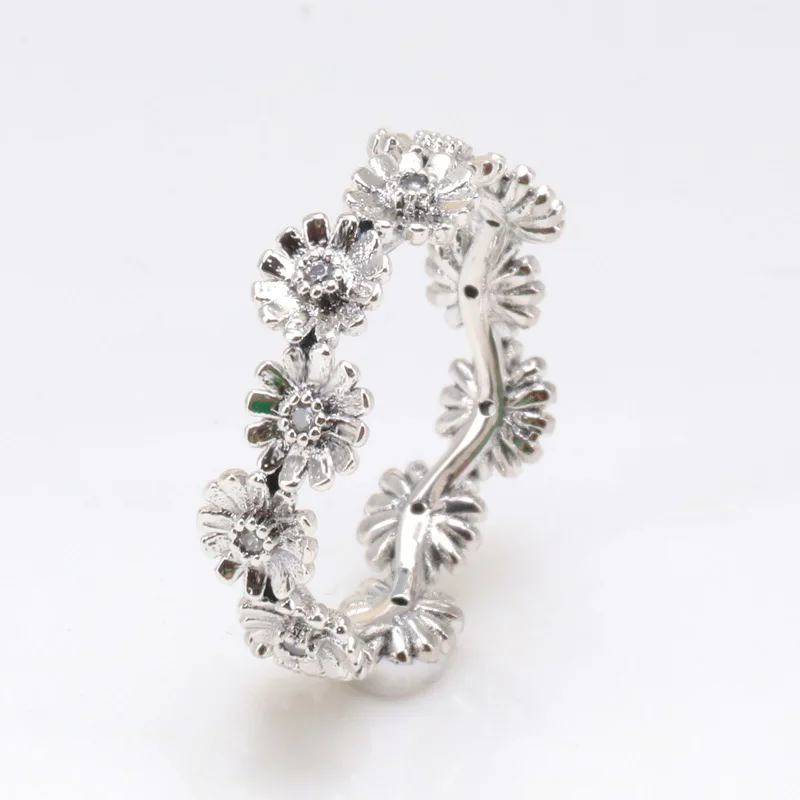 

100% 925 Sterling Silver Pan Ring Temperament shining Daisy corolla ring For Women Wedding Party Gift Fashion Jewelry