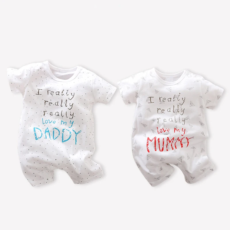 Одежда для новорожденных мальчиков и девочек с надписью I Love Mommy Daddy комбинезон