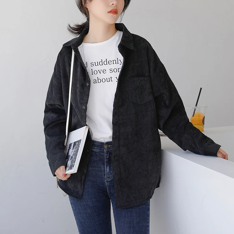 Женские вельветовые рубашки Mozuleva простые свободные однобортные блузки