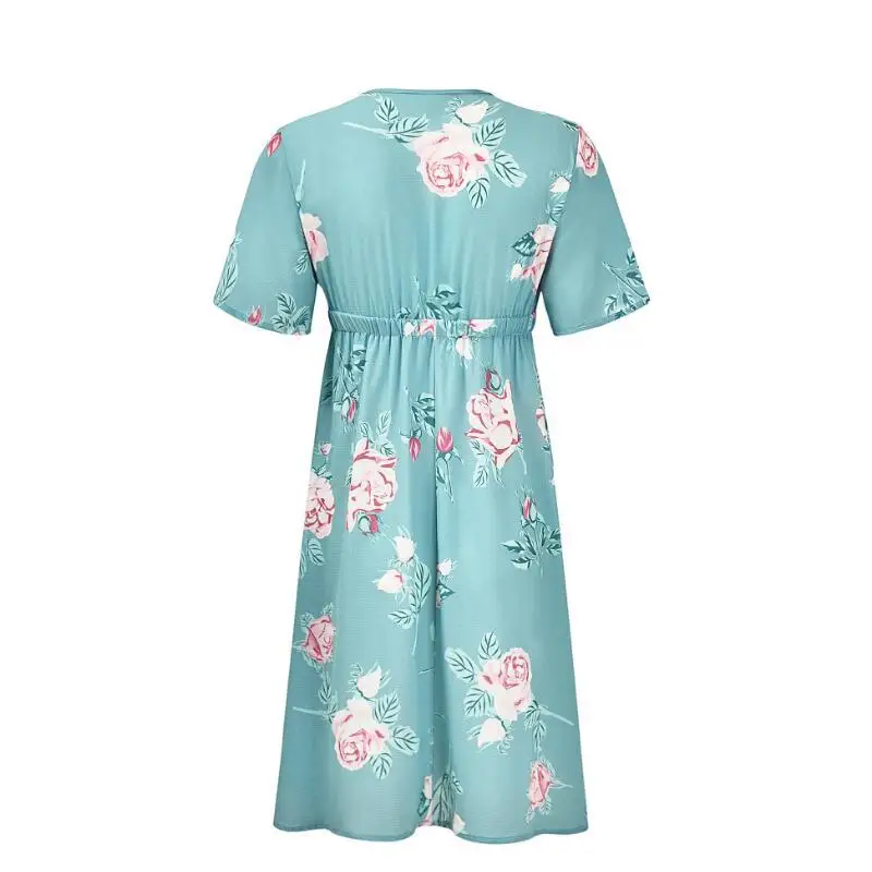Summer V Neck Maternity Dresses Floral Print Short Sleeve Women Bohemia Chiffon Dress Quality Match Body | Мать и ребенок