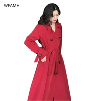fashion spring long sleeve casual double breasted trench coat womens autumn 2021 new loose fit mid length overcoat plus size