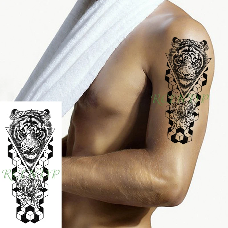 Waterproof Temporary Tattoo Sticker tiger head chrysanthemum flower triangle cube Fake Tattoo Flash Tattoo for Girl Women Men