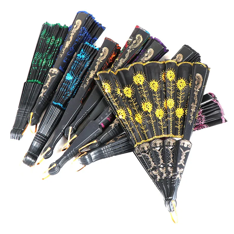 

Christmas Dance Fan Rainbow Color Peacock Pattern Folding Hand Held Embroidered Sequin Gift Fan