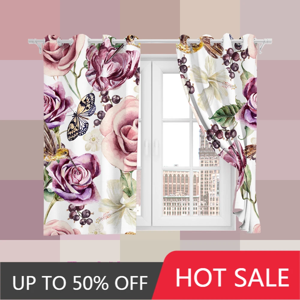 

Full Shade Sunscreen Customized Flower Kitchen Bedroom LivingRoom Princess Bay Window Punch Hook Blackout Curtain New Arrival