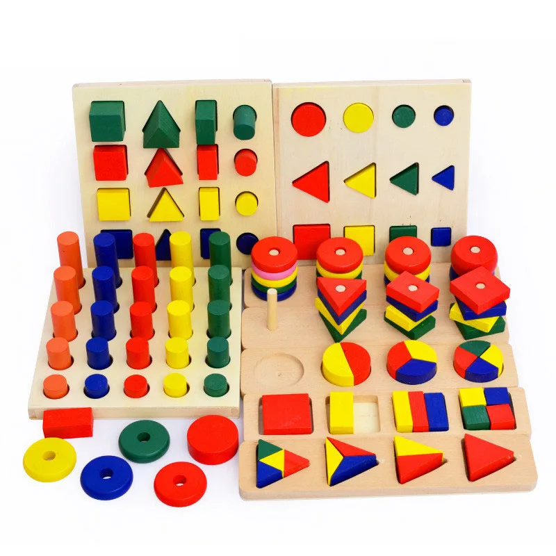 

8set Wooden Montessori Teaching Aids Building Blocks Toy Children Early Childhood Educational Kindergarten Block Combination Set
