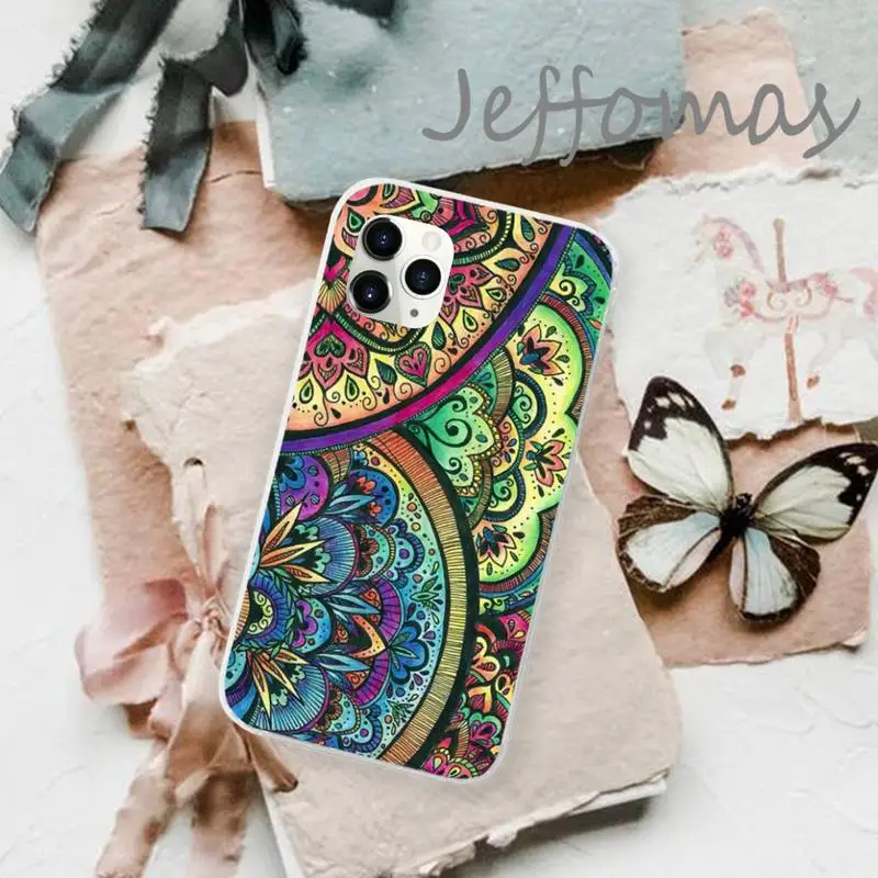 

COLORFUL MANDALA Phone Case Transparent for iPhone 11 12 mini pro XS MAX 8 7 6 6S Plus X 5S SE 2020 XR