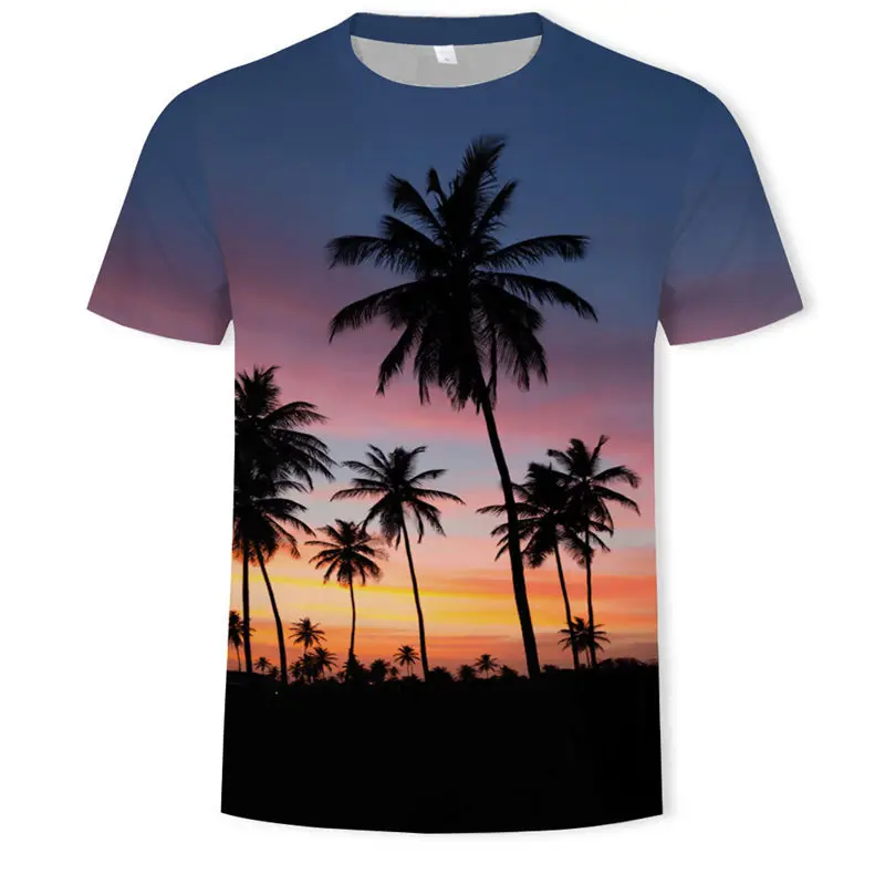 Men's 3D printing T-shirt lightning landscape t-shirt men's Summer Black T-Shirt round neck beach | Мужская одежда