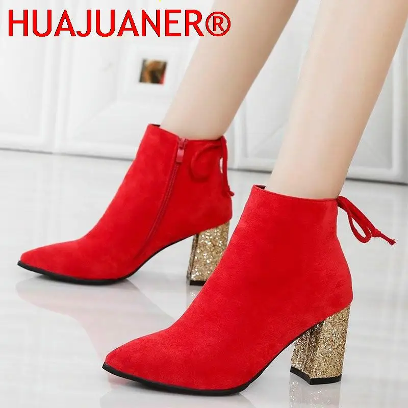 

HOT High Quality Women Shoes Winter Autumn Women Botas Shoes Casual Women Gold High Heels Warm Ankle Boots Mujer Zapatos