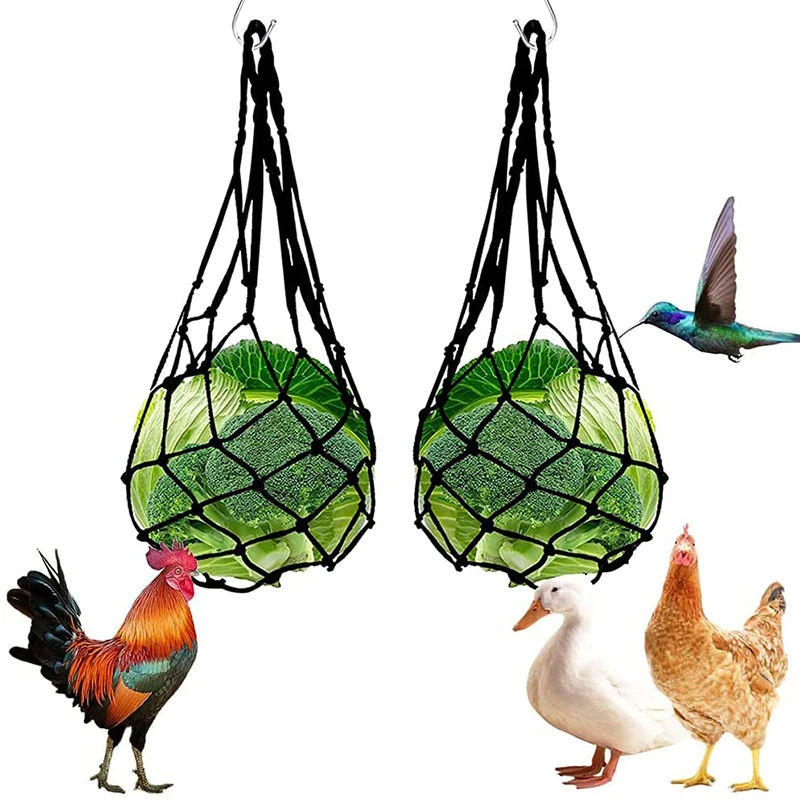 

57cm Chicken Vegetable Net Bag Fruit Treat Snack Holder Slow Eating Food Hanging Toy Coop Feeder Tool For Hens Goose Duck