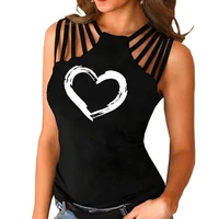 off shoulder t shirt heart love 2022 summer hollow sexy outer wear knitted ladies vest casual tee clothes y2k top