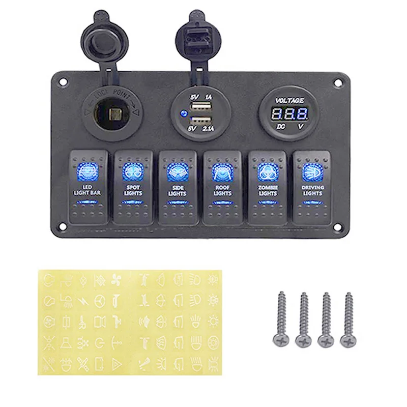 Blue Lights 6 Gang 8 тумблер 12~ 24V двойной USB разъем питания+ Вольтметр+ розетка для сигареты автоматический выключатель автомобиля Лодка кулисный переключатель панель - Цвет: Blue Lights 6 Gang