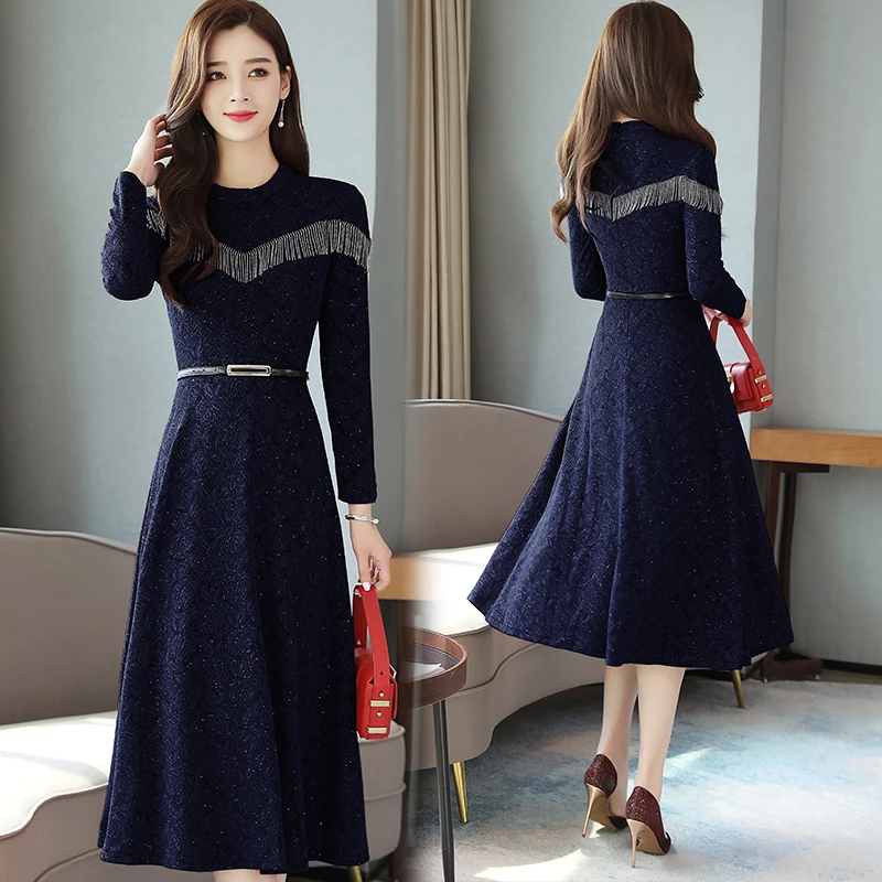 Новые осенние модные элегантные платья женские вечерние тонкие длинные с