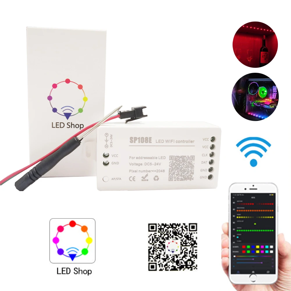 SP108E WiFi контроллер для WS2812B Светодиодная лента смартфона приложение управление