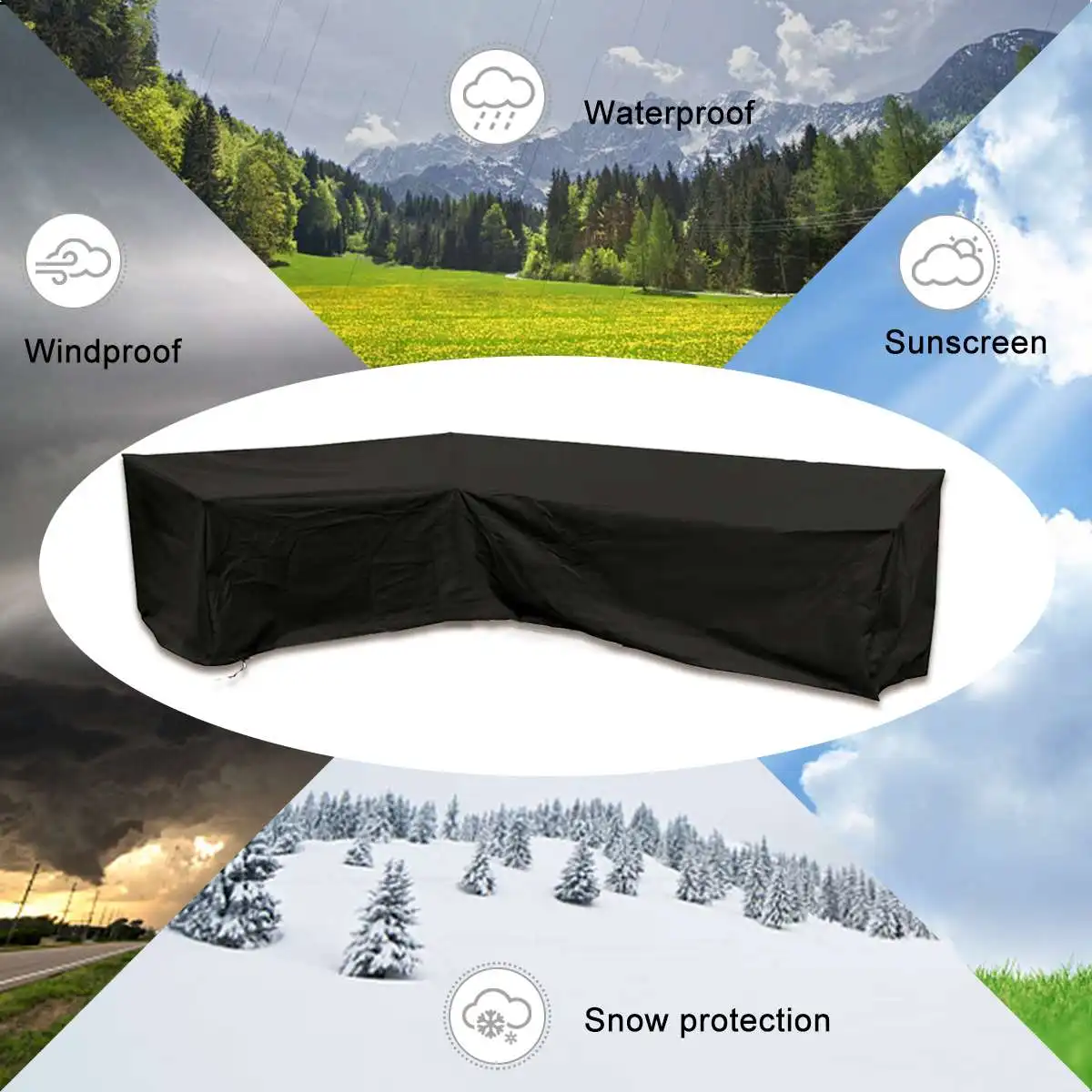 

Waterproof L Shape Furniture Cover Outdoor Garden Patio Rattan Sofa Dustproof Mold Resistant Covers Couch Protective Slipcover