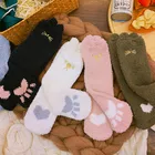 Носки для девочек FINETOO, теплые, плюшевые, с изображением медведя, кота, на осень и зиму, забавные Женские носочки
