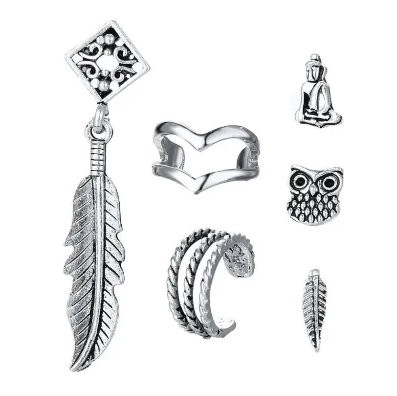 Серьги-гвоздики Женские винтажные в виде пера совы Листьев тибетский