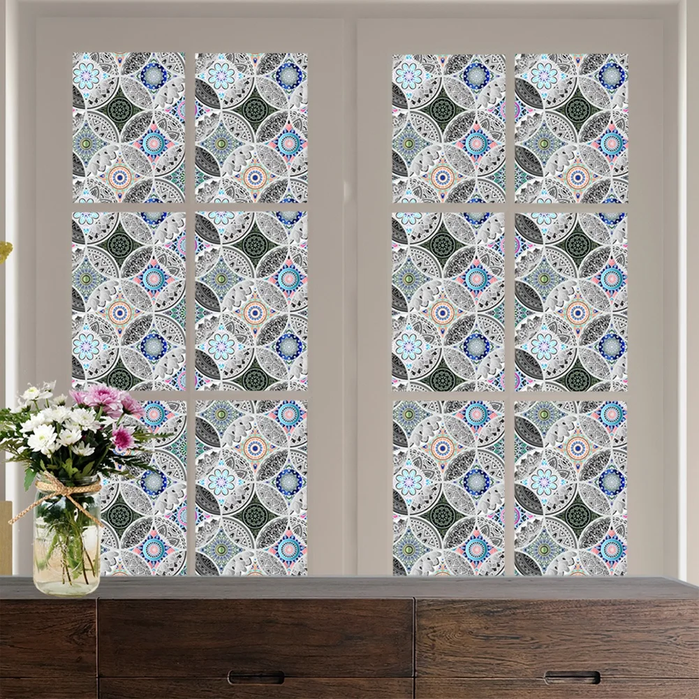 

Privacy Solar Window Film Static Non-adhesive Stained Mandala Flower Pattern Glass Decorative Sun Blocking Anti UV Film