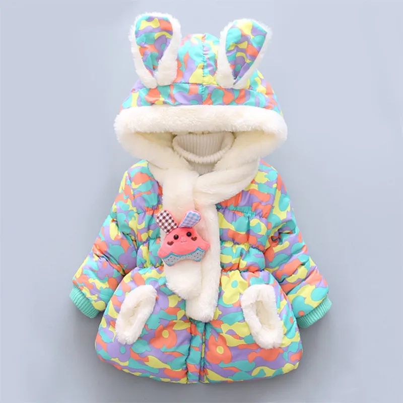Цветное пальто для новорожденных девочек зимнее с капюшоном теплая и мягкая