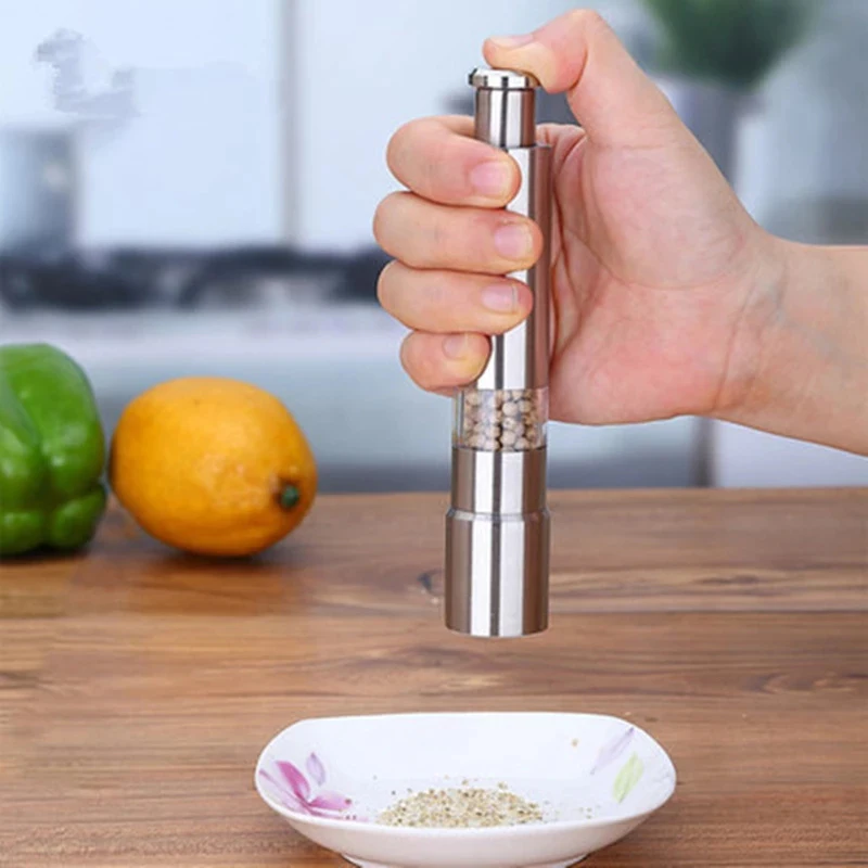 

Manual Pepper Mills Salt Shakers Thumb Push One-handed Pepper Grinder Stainless Steel Spice Sauce Grinders Kitchen H88F