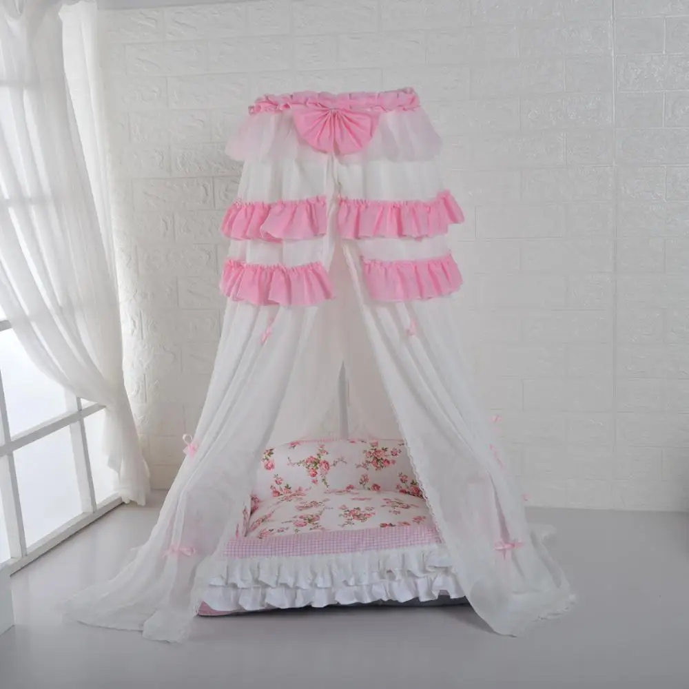 

Bow Dome Pet Mosquito Net Multi-Lacy Dog Bed Mantle（Excluding Bed）