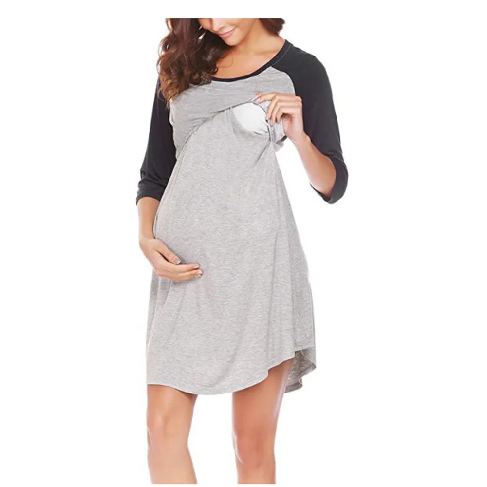 

Pregnant mother breastfeeding blouse raglan sleeve stitching breastfeeding big swing long-sleeved dress for pregnant women