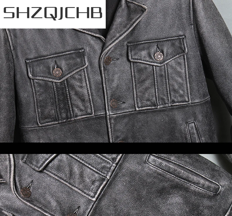 

SHZQ 100% Real Leather Coat Men Autumn Winter Clothes 2021 Streetwear Genuine Cow Leather Jacket Male Fit Moto Biker Coats 769