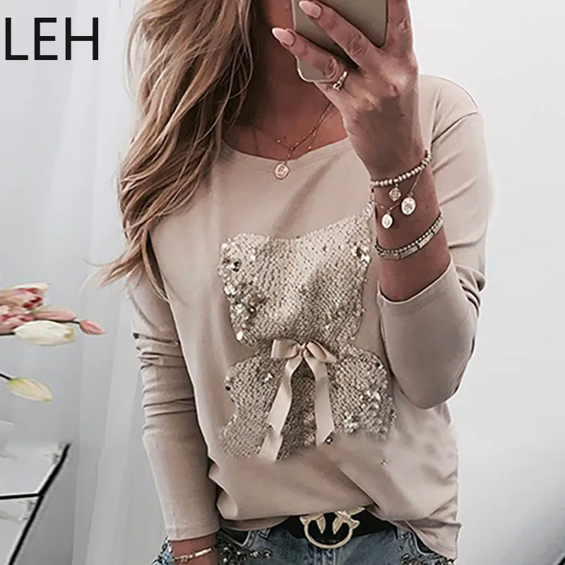 LEH японская женская футболка с длинным рукавом футболки рисунком медведя