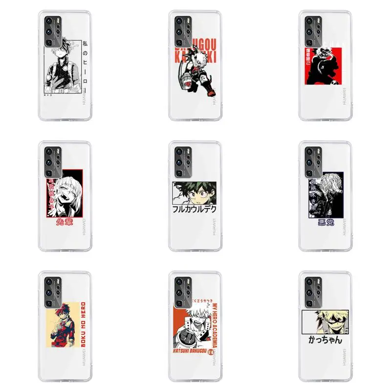 

My hero academia boku Phone Case Transparent For Huawei honor V 9 8 10 20 7 i S A C X pro lite play Soft TPU Clear Mobile bags