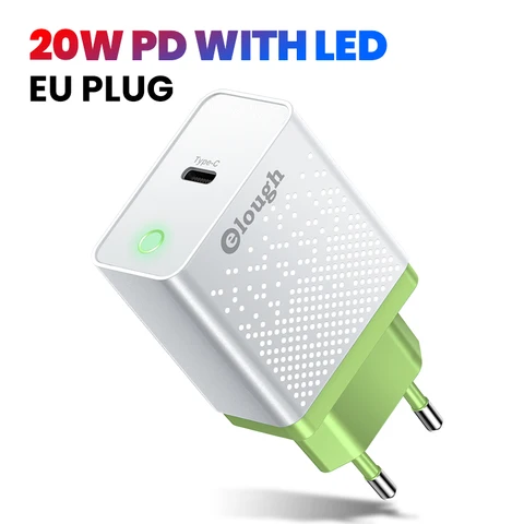 Зарядное устройство Elouhg с портом USB Type-C и поддержкой быстрой зарядки, 20 Вт