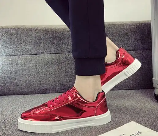 Мужские кроссовки сезон осень Повседневная обувь модная блестящая лакированная