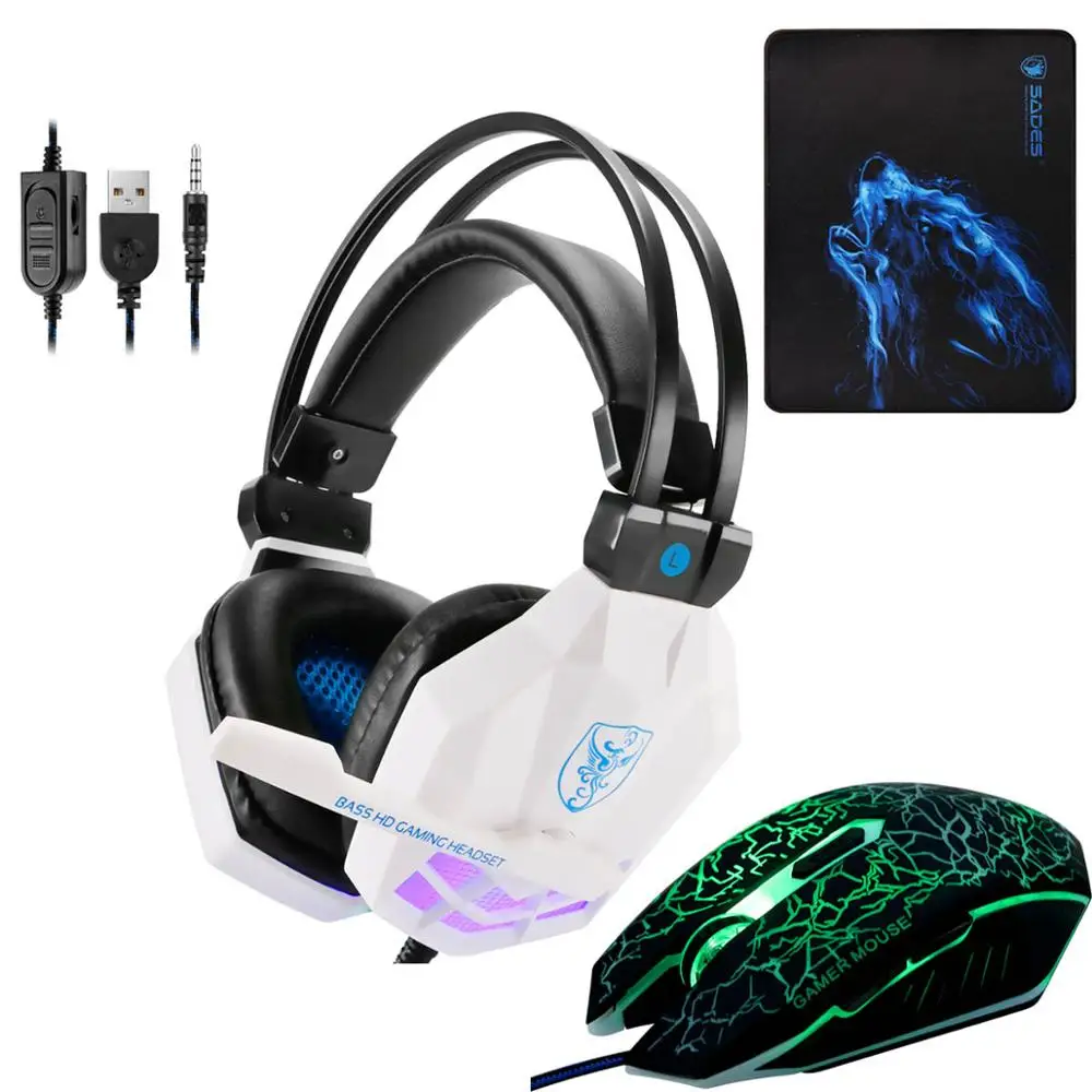 Sky Blue Led 3,5 мм наушники игровая гарнитура с микрофоном для геймеров ПК PS4 игры Стерео Игровые наушники с микрофоном для компьютера - Color: Sky Blue