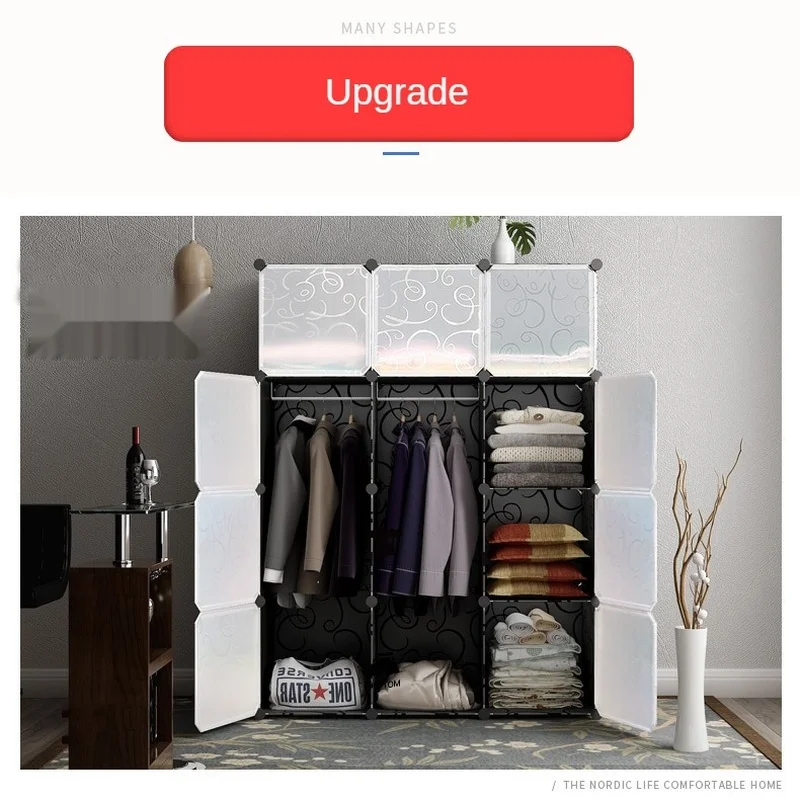 

Шкаф-гардероб простой в сборе, комбинированный шкаф для хранения, пластиковое общежитие, арендная комната, Плюс Толстая стальная рама, сбор...