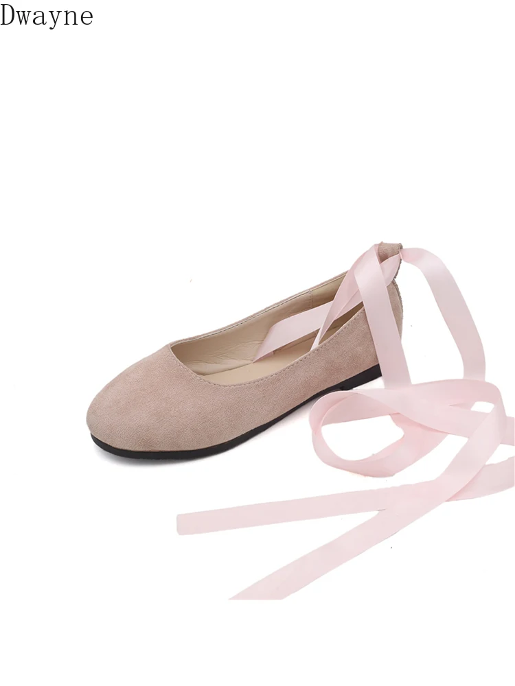 Женские замшевые туфли на плоской подошве мягкие Балетки с круглым носком