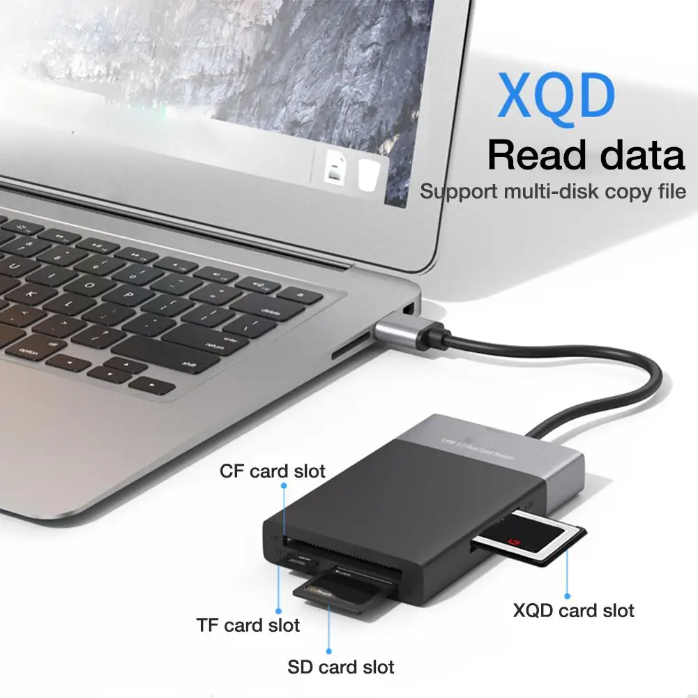 6 in 1 multi memory card reader abs aluminum alloy shell pvc wire reader usb 3 0 2 port hub high speed adapter for xqd cf sd tf free global shipping