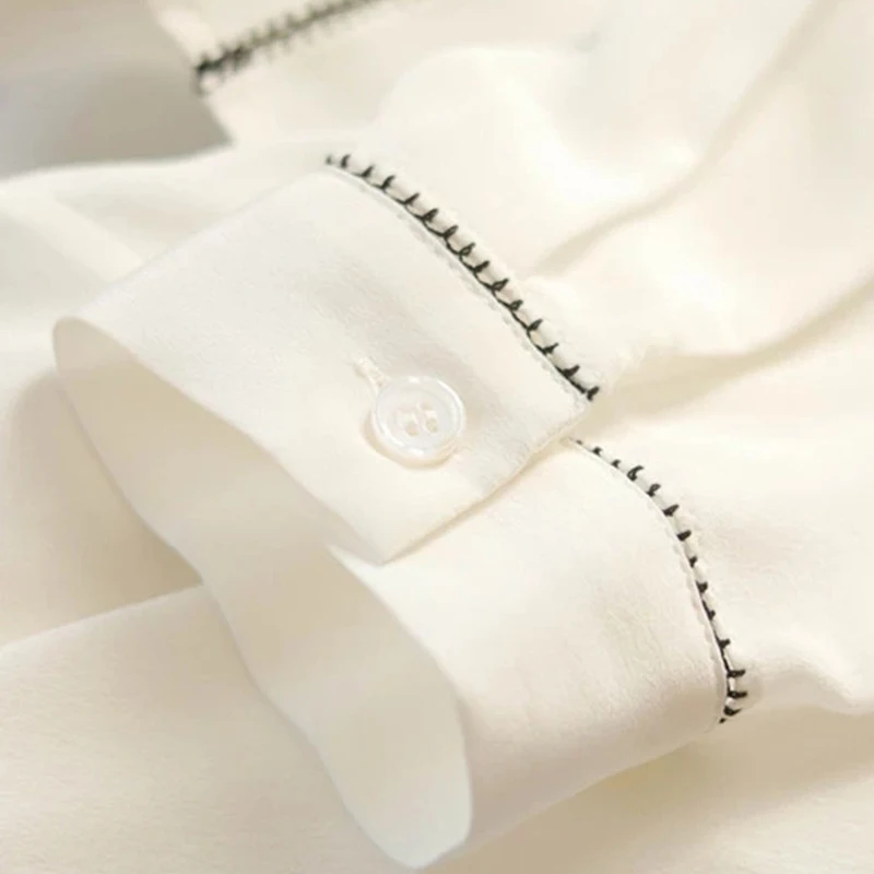 

Heavy Industry Embroidery Silk Round Neck Long Sleeve Shirt Women's Korean Elegant Streetwear Blouse 2021 Summer New Blouse