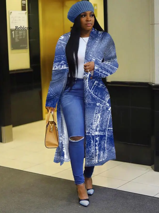 5Xl Plus Size Spring Women Jacket African Clothes Long Sleeve Printing Double-Breasted Lapel Trench Coat New | Тематическая одежда
