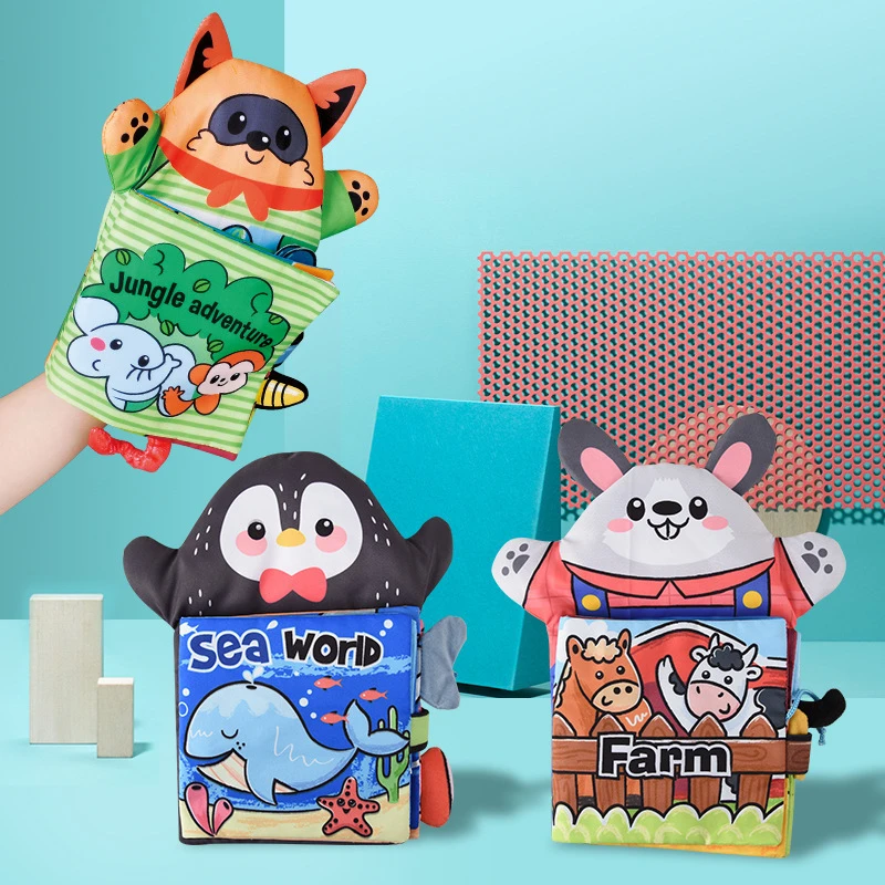 

3D Baby Fabric Books Fox Hand Puppet Toy Kids Early Learning Educational Cloth Book Newborn Develop Cognize Reading Puzzle Book