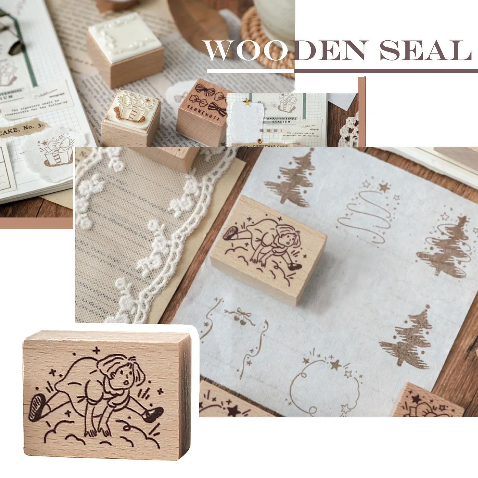 1 шт. ручной штамп Бумага-окрашенная деревянная печать двойной серии дневник резиновой подошве с декоративной печатью DIY деревянный прямоугольный Марка ручной работы подарок