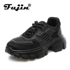 Fujin 2022 5 см Черно-белые кроссовки на платформе, женская обувь, паровозик, обувь для отдыха на платформе, сетчатая обувь