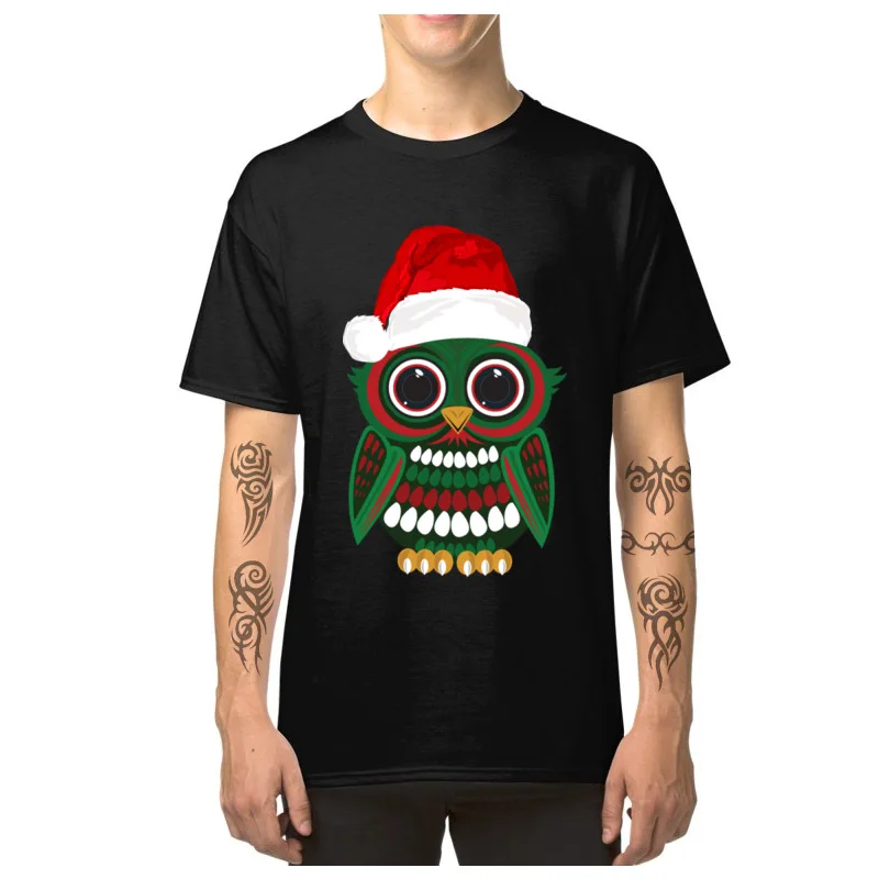 Футболка с рождественской совой Мужская футболка Санта Клаусом облегающая