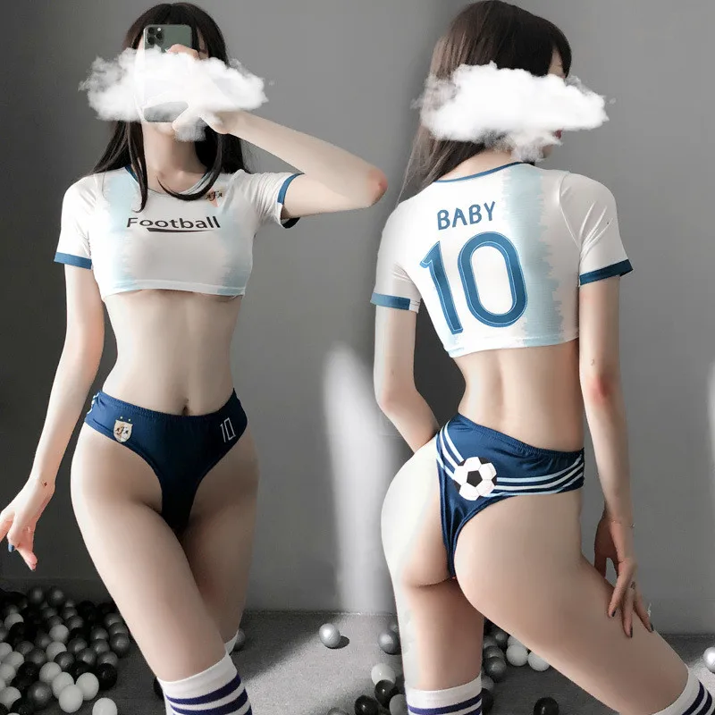 

New Women Girls Football Baby Cosplay Half Chest T-Shaped Panties Costume Uniform Cheer Leading Roleplay Uniforme Sexy Lingerie