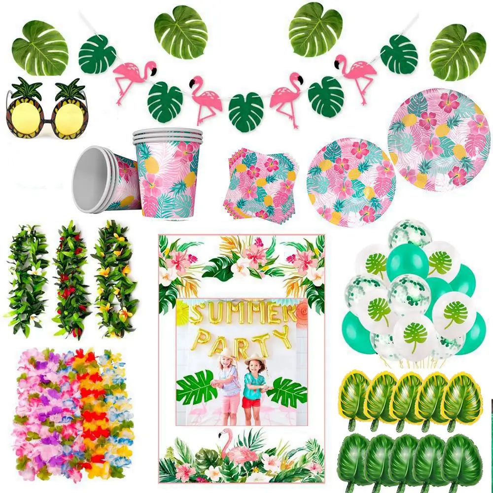 Гавайская вечеринка Aloha Luau декор фламинго пальмовый лист ананас летние