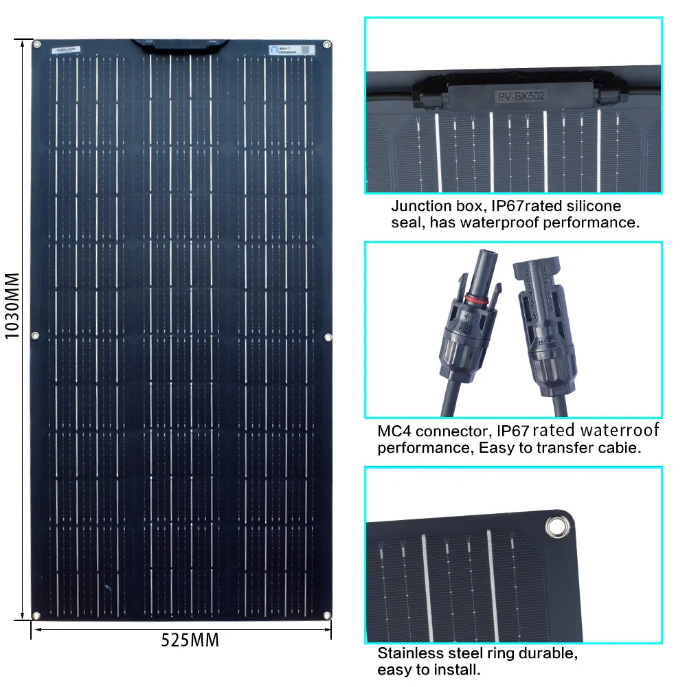 Online Kit Panel Surya 18V 100W 200W 300W 400W Sistem PV Surya Panel Fleksibel Monokristalin Untuk Mobil Yacht 12V 24V Pengisi Daya Baterai